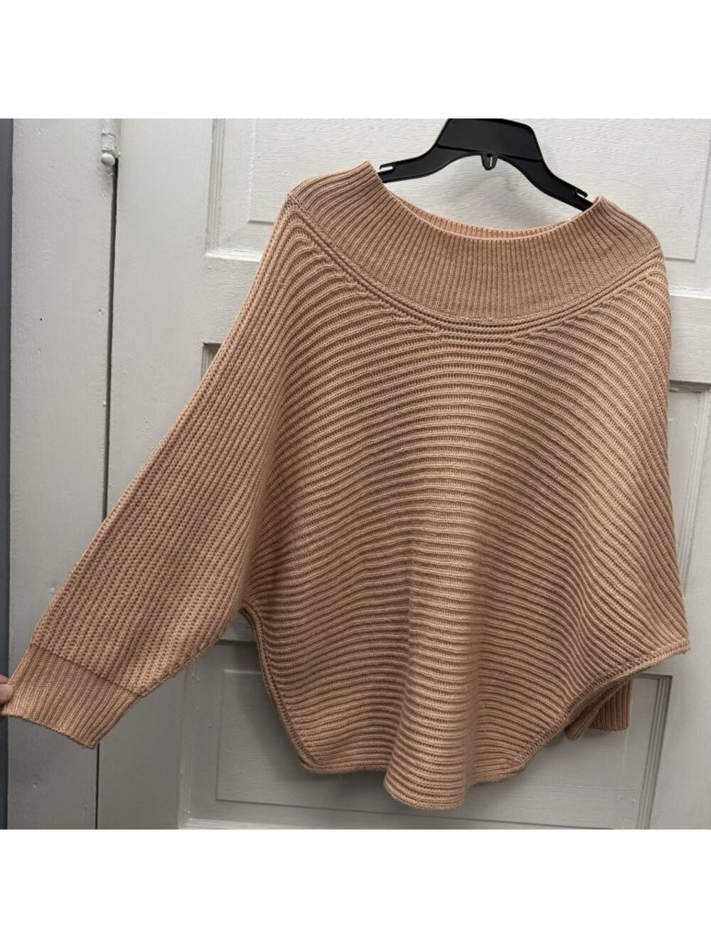 Aakaa Womens S Blush Pink Rib Knit Poncho Sweater Oversized Boat Neck